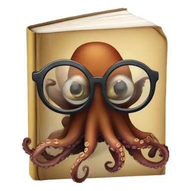 A octopus wearing glasses hiding behind a book sticker