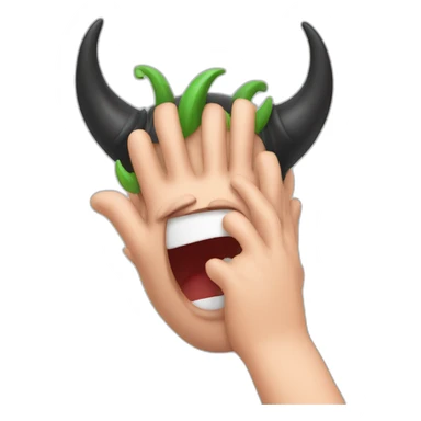 Hand on face giggle with devil ears  sticker