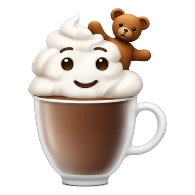 a cup of hot chocolate with whipped cream, cinnamon dust, and a little teddy bear on top sticker