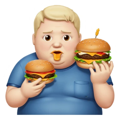really fat obese man eating a burger messily sticker