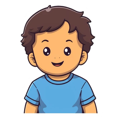 close-up of round smiling toddler boy face only with big eyes, medium skin tone, dark wavy hair, no neck visible, just the face sticker