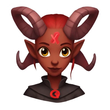 female dnd Tiefling with a large red 'X' fully over it sticker