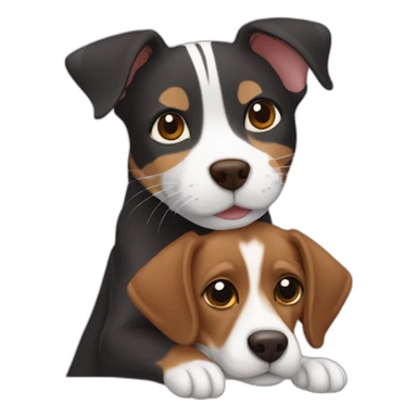 Black mackerel tabby cat hugging brown Jack Russell dog sticker