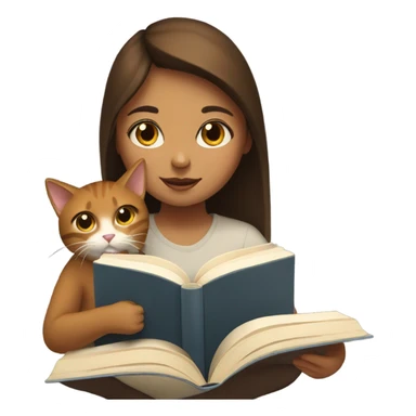 Girl reading book with your cat brown and white sticker