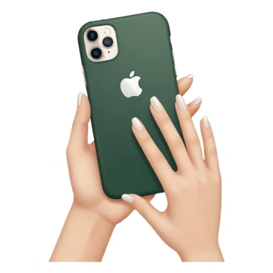 female hand with nude manicure (5 fingers) holding a white iPhone in a dark green case, minimalism, clean background sticker