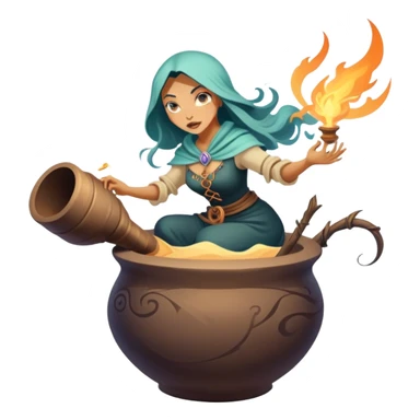 Baba Yaga sorceress woman flying in a mortar, magical aura sticker