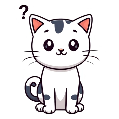 contemplative cat looking up with question marks sticker