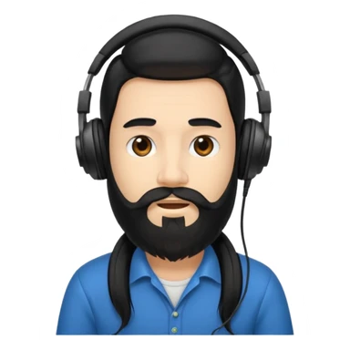 Boy with long black hair and a big beard wearing headphones sticker
