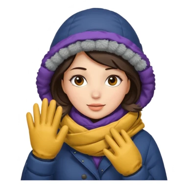 Brunette woman bundled up with parka, hat, scarf, and glvoes. The scarf covers her face  sticker