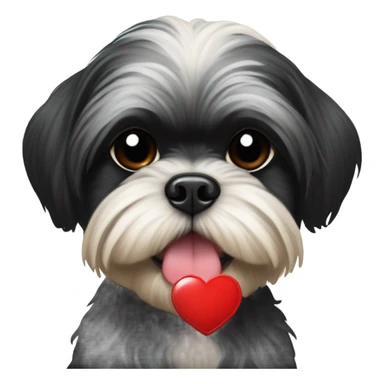 Black shih tzu with a red heart emoji sticker