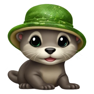 Baby otter wearing a snake hat sticker