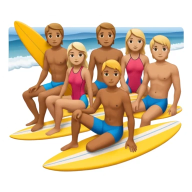 icon of a team of surfers sitting together, looking out at the sea.
 sticker