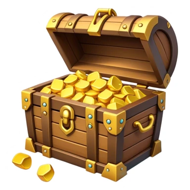 Clash of Clans aesthetic: Cinematic Playful Pixel 3D Treasure Chest Emoji, rendered in a 3D vector-style similar to standard emojis with minimal shading and bold, simplified shapes. A compact, distinct form with signature details, softly glowing with a pixelated adventure charm. Simplified yet unmistakably iconic, highly detailed and consistent, glowing with a soft radiance and high shine. Stylized with a touch of classic pixel-art charm and a soft glowing outline, capturing the essence of a beloved gaming relic with a friendly, playful manner! sticker