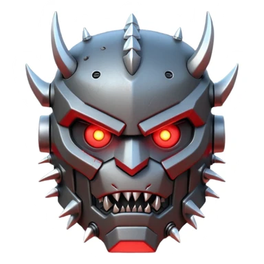 futuristic berserker war robot portrait, head and shoulders only, angry faceplate, jagged mouth grill, glowing eyes, spiked shoulder armor, scratched metal, intimidating look, 3D cartoon, mobile game icon style, clean background, no text, no watermark
 sticker