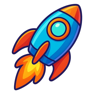 colorful rocket ship, general style, vibrant and playful sticker