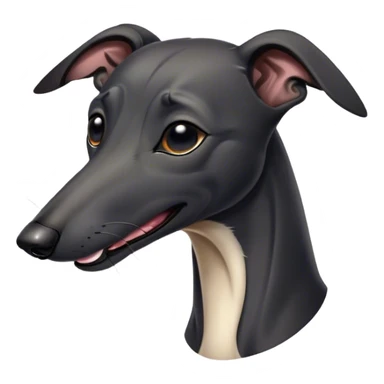 Cinematic Cute Yawning Black Greyhound Portrait Emoji, Head tilted slightly with a dramatic, wide-open yawn, showcasing a sleek black Fur with a polished finish, floppy ears slightly drooping, round dark eyes barely open in drowsy contentment, Simplified yet irresistibly adorable features, highly detailed, glowing with a soft, cozy glow, high shine, relaxed yet expressive, stylized with a touch of whimsy, bright and endearing, soft glowing outline, capturing the essence of a sleepy yet affectionate racer, so drowsy it feels like it could stretch out of the screen and curl up for a nap! sticker