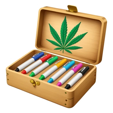 a box of colorful permanent markers with cannabis leaf sticker