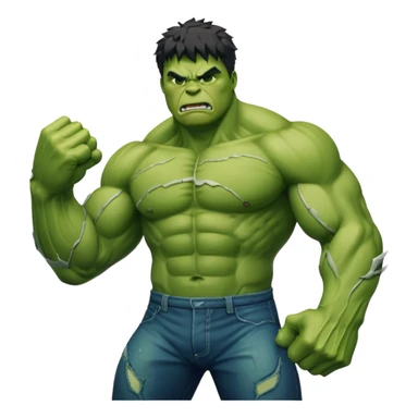 Hulk transformation, smashing fist, green superhero sticker