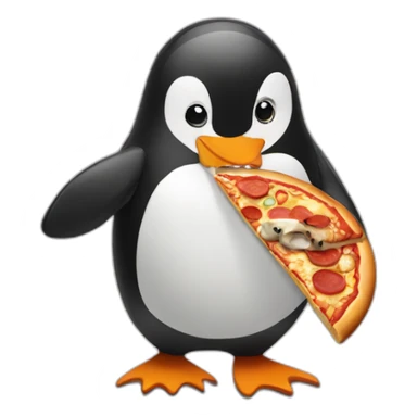 Penguin eating pizza and a root beer sticker