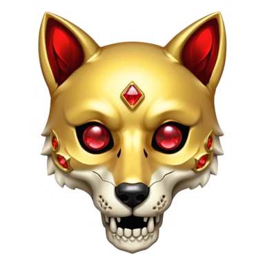 Shiny sparkly gold hollow wolf-skull with red gem stones sticker