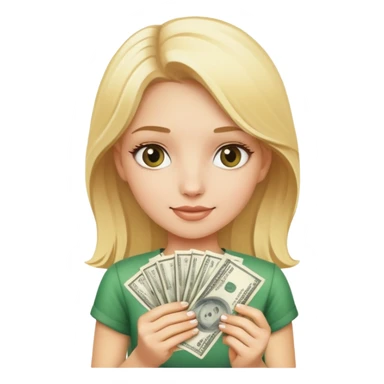 blonde girl holding money sticker