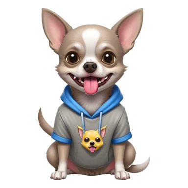 Grey old Chihuahua ￼ with tongue sticking out and a Fortnite shirt on sticker