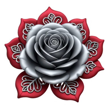 Black and silver filigree rose, 3D, extremely detailed design sticker