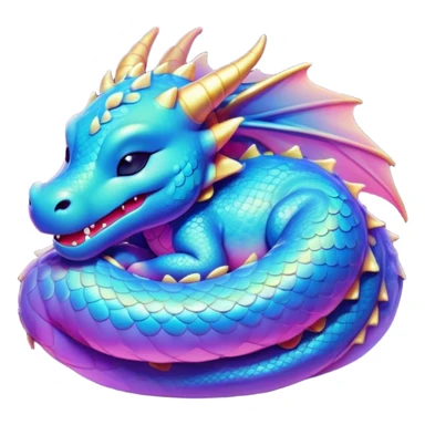 Meme-Worthy Cute Sleeping Dragon Portrait Emoji, Head resting peacefully with a contented smile, showcasing a sinuous, graceful build and a luxuriously soft, iridescent scaled body, eyes gently closed in serene, magical slumber, Simplified yet hilariously adorable features, highly detailed, glowing with a soft, drowsy mystical light, high shine, relaxed and utterly lovable, stylized with an air of playful fantasy, soft glowing outline, capturing the essence of a sleeping dragon that feels destined to become the next viral sensation of enchanted rest! sticker