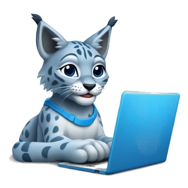 A blue lynx with a laptop sticker