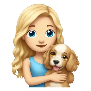 Please create a girl who hugs her pet doggie. The girl has a cute face and so does the doggie. The girl has light skin, blue eyes and light wavy long hair. sticker