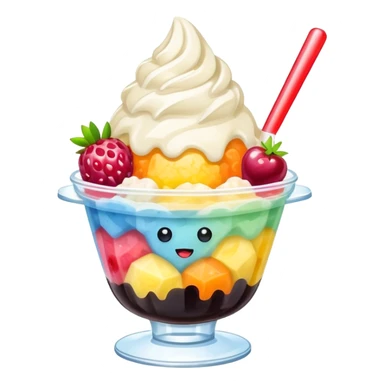 Taiwanese shaved ice dessert with boba, fruit, and condensed milk sticker