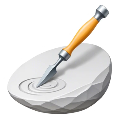 icon for Sculpting with sculpting tools, unfinished sculpture on a textured surface, minimalistic style, clean lines, transparent background. sticker