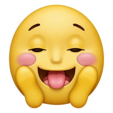 regular faced yellow emoji with feet in mouth and visible tongue peaking through with drool down the feet and the emoji face has closed eyes sticker