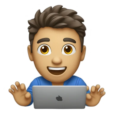 SUPER EXCITED designer with laptop with rasied hand and wohoing sticker