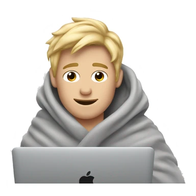 blonde guy snuggled up in cozy grey blanket with MacBook  sticker