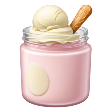 ultra realistic round single scoop of vanilla bean ice cream in light pink short jar sticker