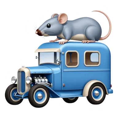 A rat rod 1934 hot rod caravan pulling a large matching trailer, blue and pearl  sticker