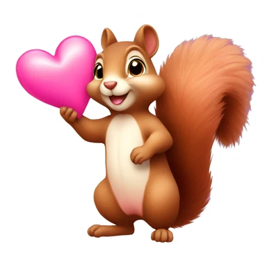 cute squirrel holding two pink revolving hearts sticker