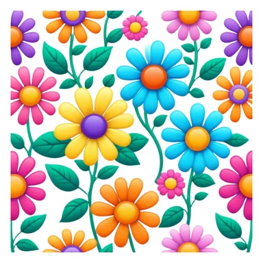 3D, psychedelic colored hippie style flowers in a line sticker