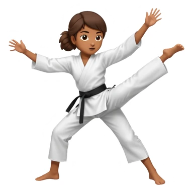 Ragazza castana che pratica karate, ha la cintura nera ed io tradizionale kimono bianco del karate, tira un calcio laterale oppure un pugno oppure è in posizione di guardia sticker