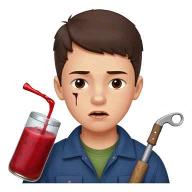 13 y/o Brian robeson at the beginning of Hatchet
determined, has hatchet, self-reliant, observant survivalist, berry juice on his lips, bug bites on cheeks, white boy, no bleeding or big cuts sticker