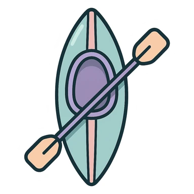 rowing kayak with paddle, top view, icon-color-outlined style, detailed shading, thin clean outlines, soft rounded features, pastel palette #98B5BC #B5B3C1 #C9A3C9 #E4C0CA #F7DCD1 #F7C0AA, modern Japanese pop art, sticker aesthetic, highly detailed, vector clarity, soft lighting, subtle shadows, transparent background sticker