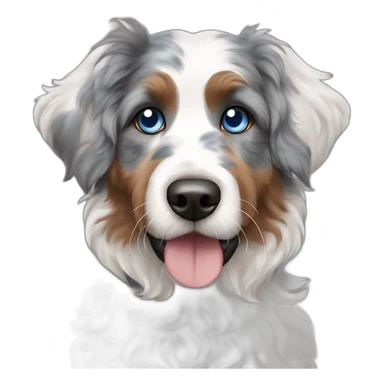 A dog with one blue eye and one half brown and blue of breed blue Merle Aussiedoodle sticker