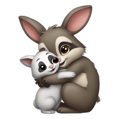 bunny hugs raccoon sticker