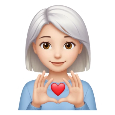 Beautiful girl. Platinum-colored hair just below the shoulders, straight, brown eyes, sweet smile. Hands in the shape of a heart. sticker