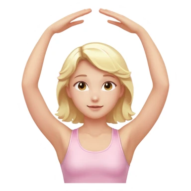 angelic blonde girl stretching in light pink gym with a glowing halo sticker