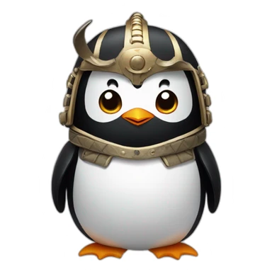 penguin with face wearing samurai helmet with horns sticker