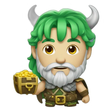 Green Haired Viking with Treasure sticker