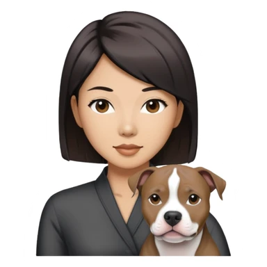 asian lady with shoulder length  haircut and a black and white Pitbull sticker