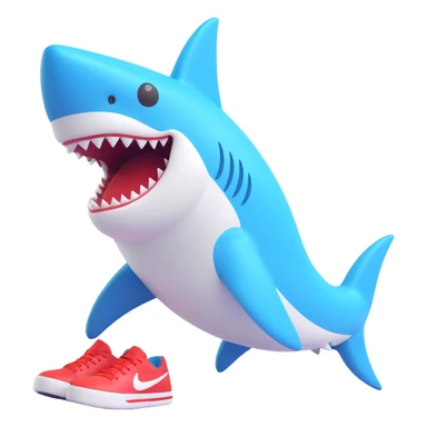 Make the Nike shoes on the shark much more colorful, with bright and varied colors, keep the rest the same, no background, in a similar 3D emoji style. sticker